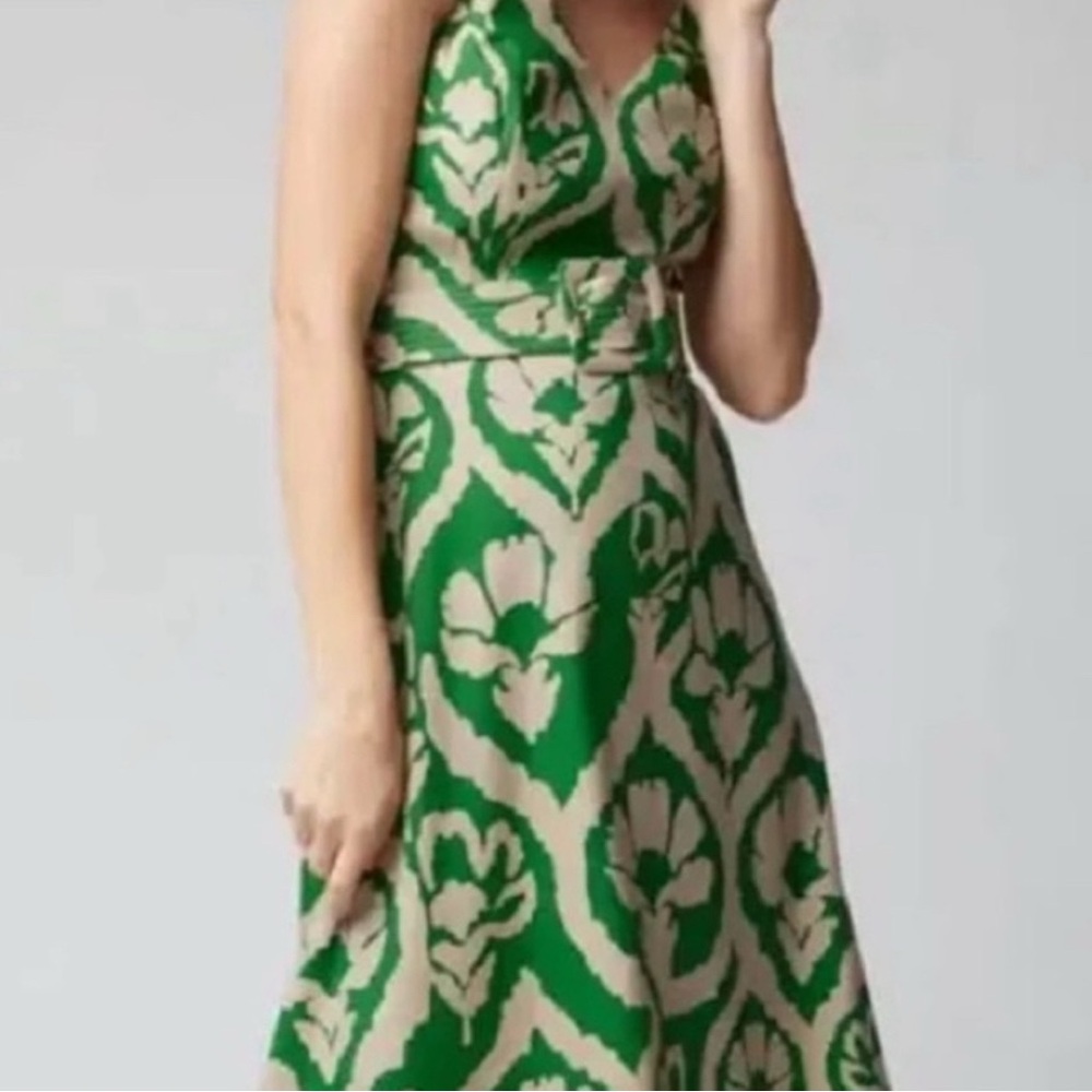 LOFT Green and White Halter Midi Sundress